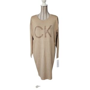 Calvin Klein Woman Beige ThighKnit Rhimestone Logo Plus Size Beige Dress SizeM/L
